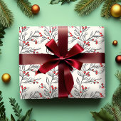 赤い冬の果実とクリスマスラッピング紙 ラッピングペーパー