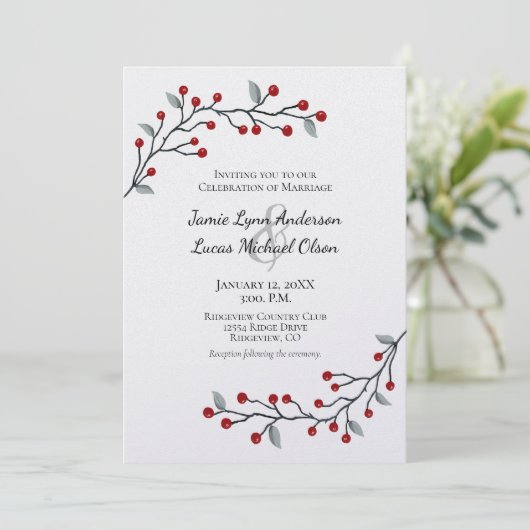 赤い冬の果実シンプルにエレガントな結婚式 招待状 (スタンド正面)