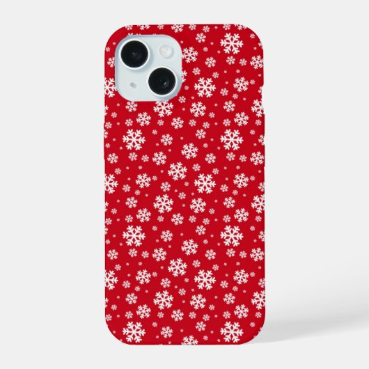 赤い冬の模様に白い雪の結晶 iPhone 15ケース (裏面)