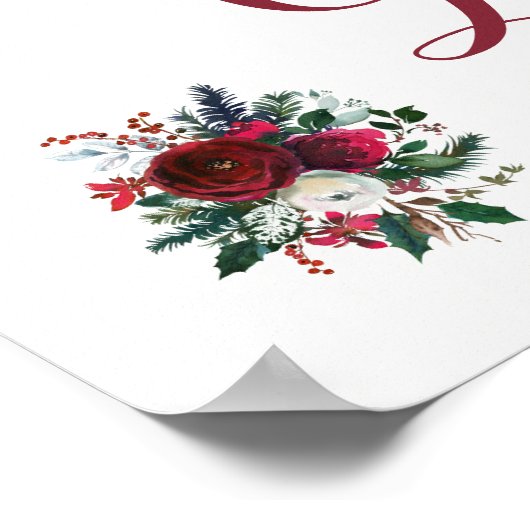 赤い冬の牡丹の花束のカードと結婚のサイン ポスター (角)