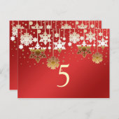 赤い冬の結婚式の雪片テーブル番号 ポストカード (正面/裏面)