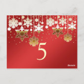 赤い冬の結婚式の雪片テーブル番号 ポストカード (裏面)