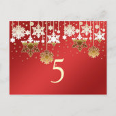 赤い冬の結婚式の雪片テーブル番号 ポストカード (正面)