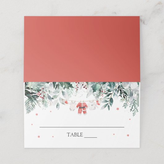 赤い冬の雪のクリスマスベイビー服のプレースカード プレイスカード (外部開封)