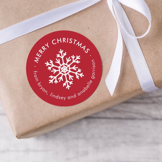 赤い冬の雪の花のクリスマスギフトタグステッカー ラウンドシール
