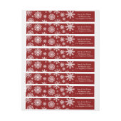 赤い冬の雪片のクリスマスの差出人住所 ラップアラウンドラベル (シート)