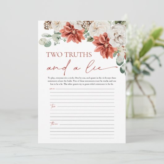 赤い冬の2つの真実と嘘のブライダルシャワーゲーム 招待状 (スタンド正面)