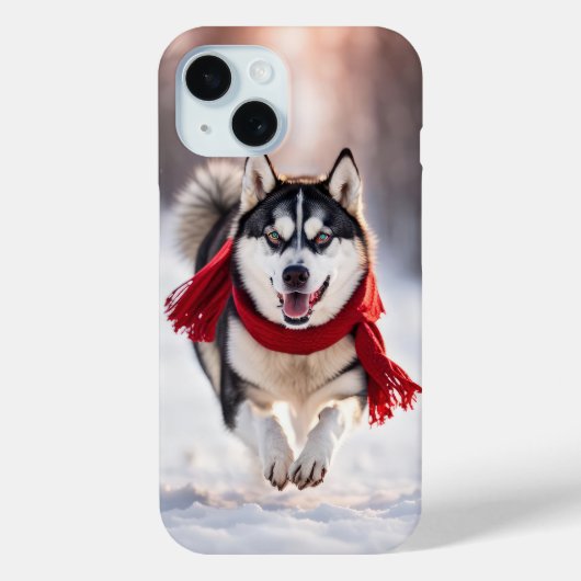 赤い冬用マフラーを着けたハスキー Case-Mate iPhoneケース (裏面)