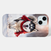 赤い冬用マフラーを着けたハスキー Case-Mate iPhoneケース (裏面 (横))