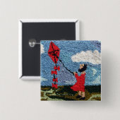 赤い凧を持つ女の子 缶バッジ (正面&裏面)
