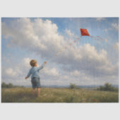 赤い凧を揚げる少年デコパージュ 薄葉紙 (正面)