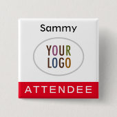 赤い出席者の名前バッジ（ロゴ付きピンバックスクエア） 缶バッジ (正面)