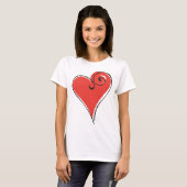 赤い切り出しのハートレディースワイシャツ Tシャツ (正面フル)