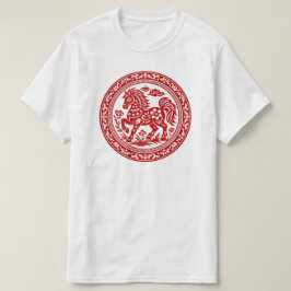 赤い切り絵の馬の伝統芸術 Tシャツ