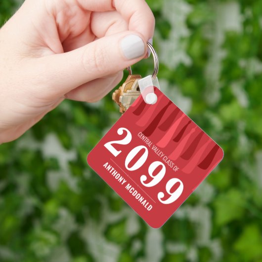 赤い列のタッセルフォト卒業キーチェーン キーホルダー (手)