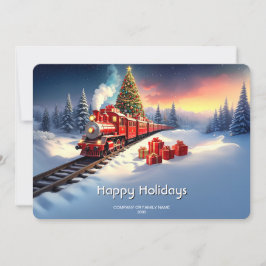 赤い列車のクリスマスツリーホリデーカード シーズンカード