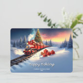 赤い列車のクリスマスツリーホリデーカード シーズンカード (スタンド正面)