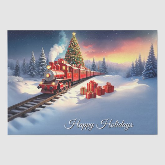 赤い列車のクリスマスツリーホリデーティッシュペーパー 薄葉紙 (正面)