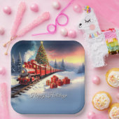 赤い列車のクリスマスツリー ホリデー紙皿 ペーパープレート (パーティー)
