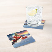 赤い列車のクリスマスツリー ホリデー ペーパーコースター (インサイチュ)