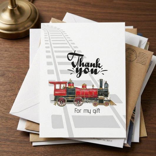 赤い列車のレールありがとう ノートカード