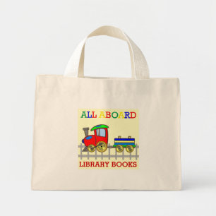 赤い列車の図書館は子供のトートバックを予約します ミニトートバッグ