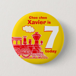 赤い列車の誕生日の名前と年齢の黄色のバッジ 缶バッジ