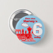 赤い列車の誕生日の名前と年齢ボタン/バッジ 缶バッジ (正面&裏面)