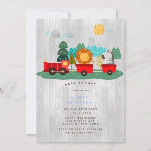 赤い列車荒野の男の子のシャワー 招待状 (正面)