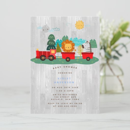 赤い列車荒野の男の子のシャワー 招待状 (スタンド正面)