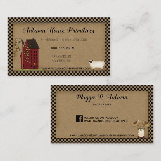 赤い初期のサルトボックスハウス付き名刺 名刺 (正面/裏面)