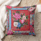 赤い刺繍の外観のchinoiserie牡丹パッチワーク クッション (ブランケット)