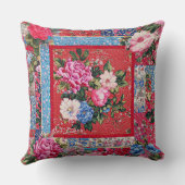 赤い刺繍の外観のchinoiserie牡丹パッチワーク クッション (裏面)