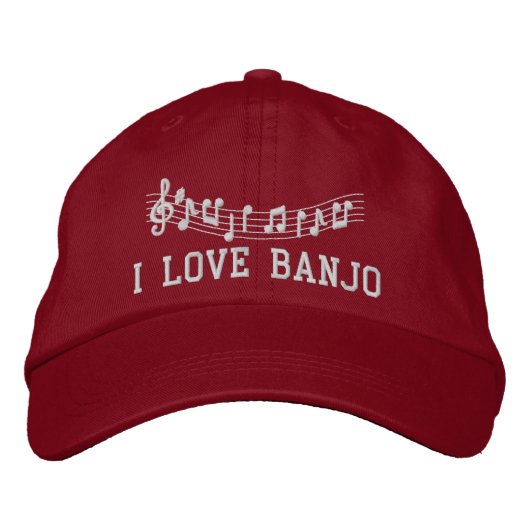 赤い刺繍I Love Banjo Hat 刺繍入りキャップ (正面)