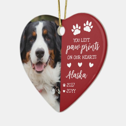 赤い前刷りハートのペット写真 セラミックオーナメント (左)