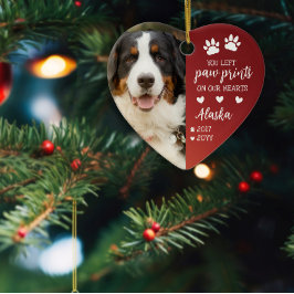 赤い前刷りハートのペット写真 セラミックオーナメント