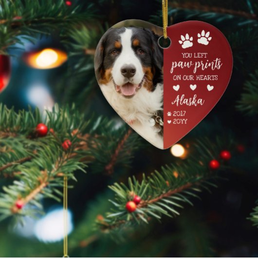 赤い前刷りハートのペット写真 セラミックオーナメント