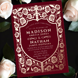 赤い剣と盾の紋章 結婚式 箔招待状