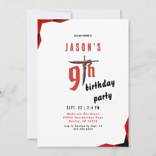 赤い剣の少年の誕生日パーティー 招待状 (正面)