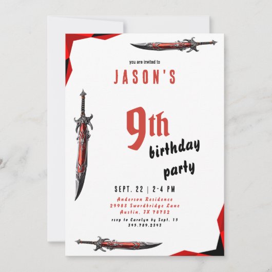 赤い剣の少年の誕生日パーティー II 招待状 (正面)
