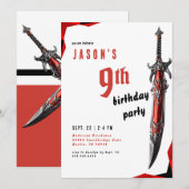 赤い剣の戦士の少年 誕生日パーティー 招待状 (正面/裏面)