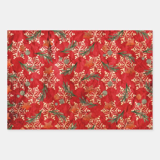赤い動揺してクリスマスホリデー緑 ラッピングペーパーシート (正面3)