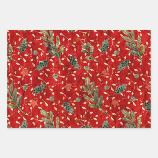 赤い動揺してクリスマスホリデー緑 ラッピングペーパーシート (正面2)