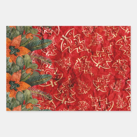 赤い動揺してクリスマスホリデー緑 ラッピングペーパーシート (正面)