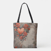 赤い動揺して花とバレンタインハート トートバッグ (裏面)