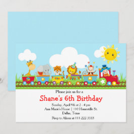 赤い動物サーカストレインのキッズ誕生日 招待状