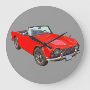 赤い勝利Tr4コンバーチブルスポーツカー ラージ壁時計