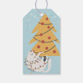 赤い包まれたクリスマスツリー灯の白い猫 ギフトタグ (裏面)