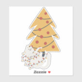 赤い包まれたクリスマスツリー灯の白い猫 シール (シート)