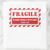 赤い包装気に付き壊れストライプやすいハンドル 長方形シール (バッグ)